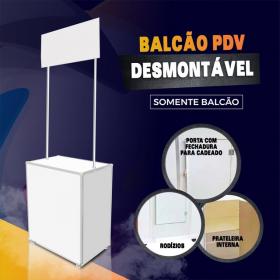 BALCÃO PDV SEMI-DESMONSTÁVEL - SEM PERSONALIZAÇÃO PVC  4x0 Brilho Material Resistente O kit vai com o balcão, testeira, prateleira interna, porta e rodízio.