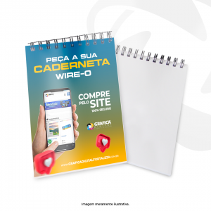 Caderneta Capa Couchê 250g / Miolo Ap 75g 10x7 4x0  Encadernação Wire-o (Aço) 50 Folhas: sem impressão, sem pauta) – papel ap 75g