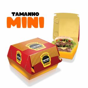 EMBALAGEM HAMBURGUER (Mini) - 9x3,8x9,8 Papel Supremo 250g Largura 9cm X Altura 3,8cm X Comprimento 9,8cm 4x0  Faca de Corte 