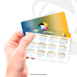 Calendário de Bolso Papel Couchê 250g 6,5x9,0cm  Verniz Total Frente Borda Boleadas 