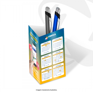 Calendário de Mesa Triangular com porta canetas - Vertical Couchê 250g 6x10cm 4x4   