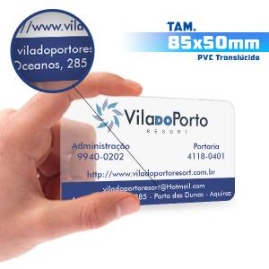 Cartões de Visita - PVC 0,3mm - 8,5x5cm PVC 0,3mm 8,5x5cm 5x0 / Só Frente Translúcido Bordas Boleadas + cor especial