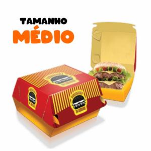 EMBALAGEM HAMBURGUER (GRANDE) - 16x3,8x10 Papel Supremo 250g Largura 16cm X Altura 3,8cm X Comprimento 10cm 4x0  Faca de Corte 