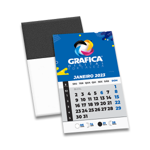 Imãs de Geladeira - Com calendário Couchê 250g 5 x 4,5 4x0 cores Verniz Total frente Corte Reto ou Corte especial 