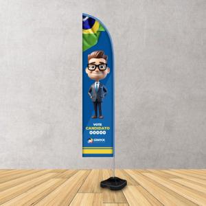 Wind Banner (Política) Tecido 2,20 x 0,60, Haste em fibra de vidro,  Base em plástico. Alturas; 2,90m 4x0 ou 4x4  Gota, pingo, faca e asa. Modelo e cor de base pode variar de acordo com estoque.